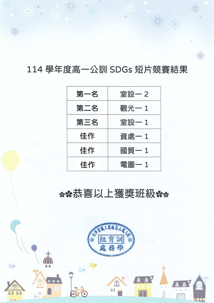 114本校高一公訓SDGs短片競賽得獎班級圖片
