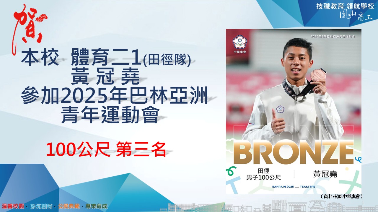 2025巴林亞洲青年運動會-100公尺第三名